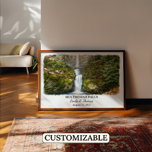 Multnomah Falls Oregon Poster, Watercolor, Custom Poster