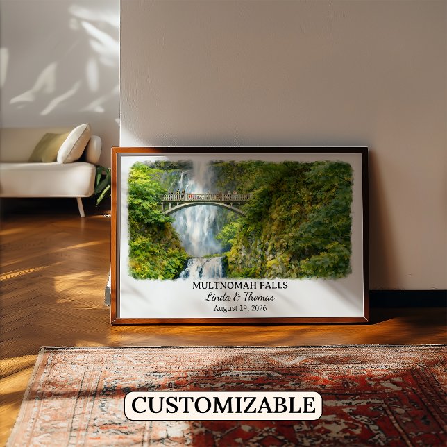 Multnomah Falls Oregon Poster, Watercolor, Custom Poster (Creator Uploaded)