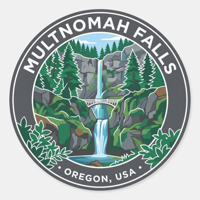 Multnomah Falls USA Classic Round Sticker (Front)