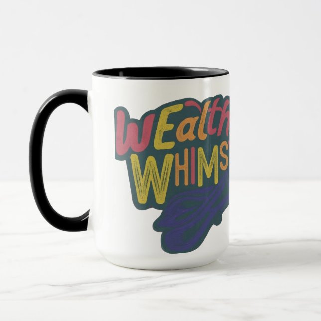 Multy colour "wealthy Whimsy"letter design Mug (Left)