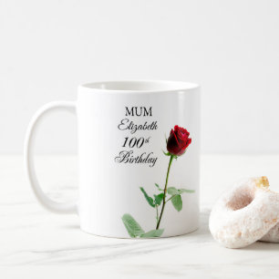 Mum 100th Birthday Red Rose Flower Personalised Coffee Mug