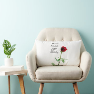 Mum 100th Birthday Red Rose Flower Personalised Lumbar Cushion