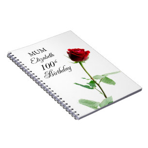 Mum 100th Birthday Red Rose Flower Personalised Notebook
