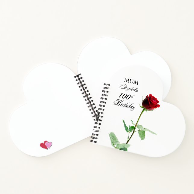 Mum 100th Birthday Red Rose Flower Personalised Notebook (Inside)