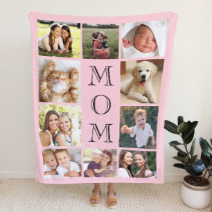 Mum 10 Photo Collage Pink Sherpa Blanket