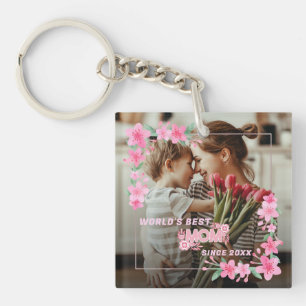 Mum 1 photo modern elegant pink girly mothers day key ring