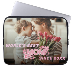 Mum 1 photo modern elegant pink girly mothers day  laptop sleeve