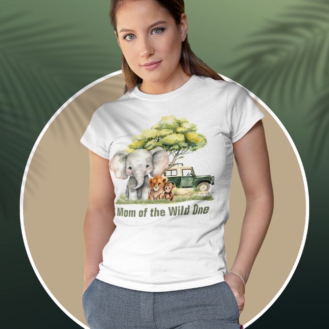 Mum 1st Birthday Tshirt (Safari Jungle Mom of the Wild One Elephant Lion Monkey Safari Car Birthday Tshirt)
