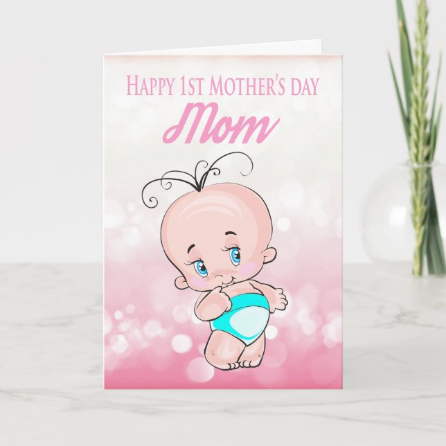 Mum, 1st Mother's day With Cute little Baby Card (Front)