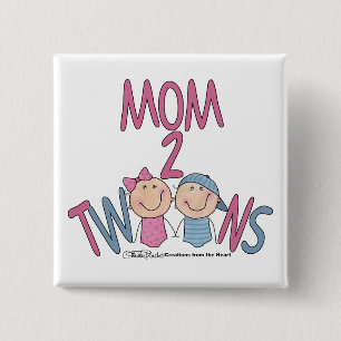 Mum 2 Twins Boy and Girl 15 Cm Square Badge
