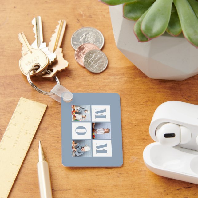 Mum 3 Photo Collage Dusty Blue Key Ring (Desk)