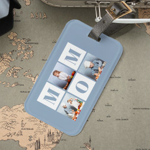 Mum 3 Photo Collage Dusty Blue Luggage Tag