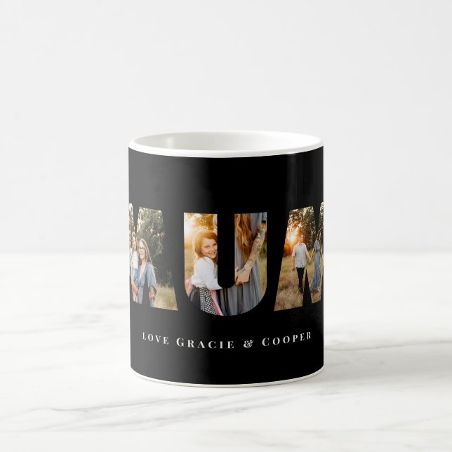 Mum 3 photo modern elegant black mothers day coffee mug (Center)