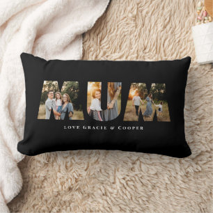 Mum 3 photo modern elegant black mothers day lumbar cushion