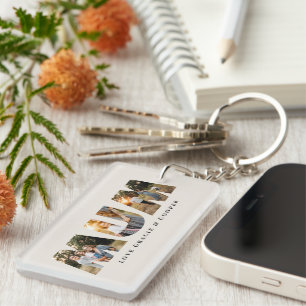 Mum 3 photo modern elegant cream mothers day key ring