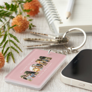 Mum 3 photo modern elegant pink girly mothers day key ring