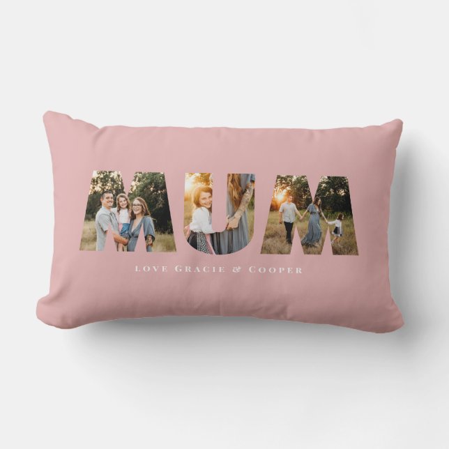 Mum 3 photo modern elegant pink mothers day lumbar cushion (Front)