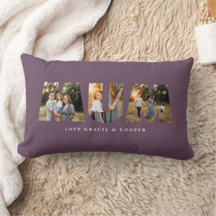 Mum 3 photo modern elegant purple mothers day lumbar cushion