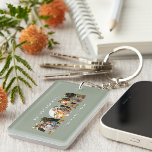 Mum 3 photo modern elegant sage green mothers day key ring