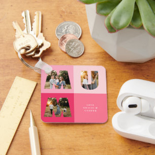 Mum 3 photo modern girly pink mothers day key ring