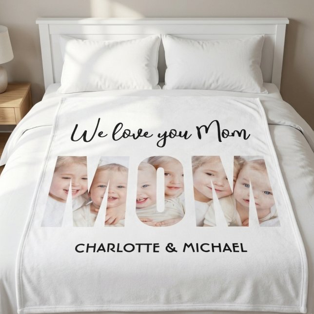 Mum 3 Photos Cutout Letters  Fleece Blanket (Creator Uploaded)