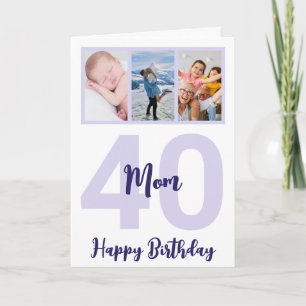 Mum 40th Birthday Purple Script Photo Collage Card