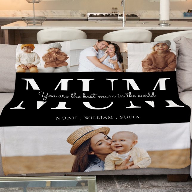 mum 4 photo collage personalised fleece blanket (best mum  gift modern script peronalised fleece blanket , ideal for birthdays , xmas or mothers day )