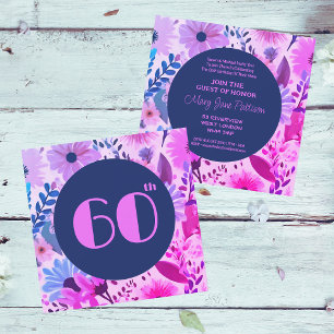 Mum 60th Birthday Pink, Blue And Purple Floral Invitation