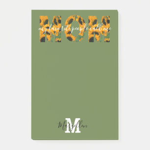 Mum Add Your Name and Monogram Sunflower Post-it Notes