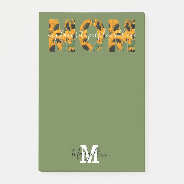 Mum Add Your Name and Monogram Sunflower Post-it Notes (Front)