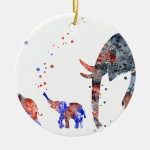 Mum and babies elephant, elephant family ceramic tree decoration