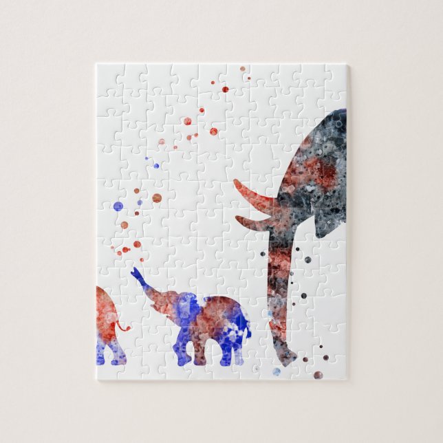 Mum and babies elephant, elephant family jigsaw puzzle (Vertical)