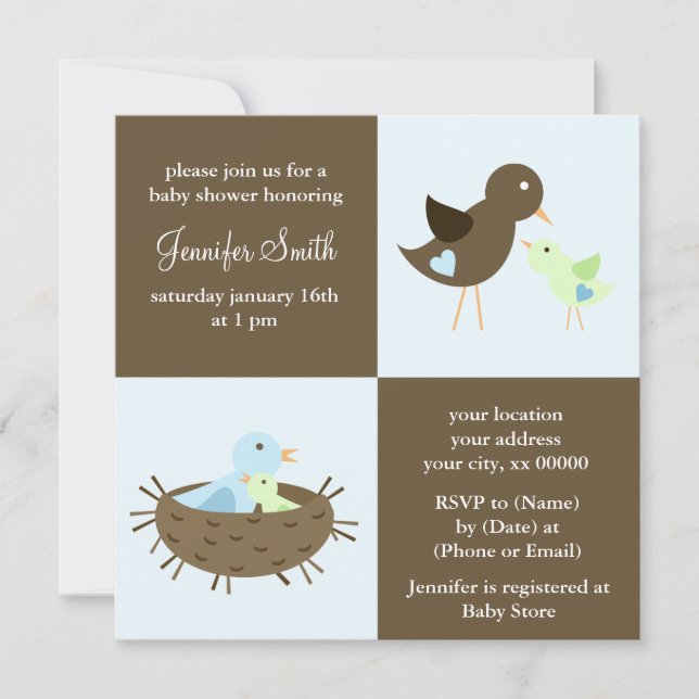 Mum and Baby Bird Baby Shower Invitation (Front)