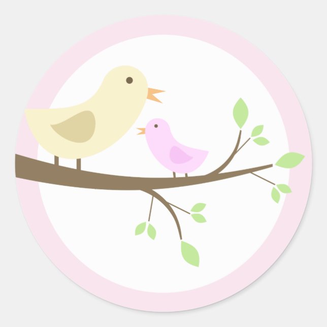 Mum and Baby Bird Classic Round Sticker (Front)