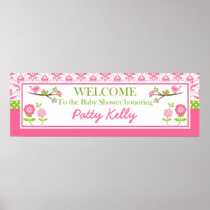 Mum and Baby Bird pink Shower Banner Personalise Poster