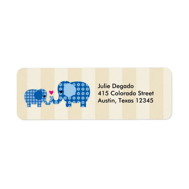 Mum and Baby Blue Elephant Label Return Address Label (Front)