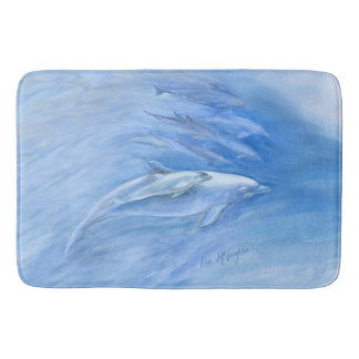 Mum and Baby Bottlenose Dolphin swimming together Bath Mat