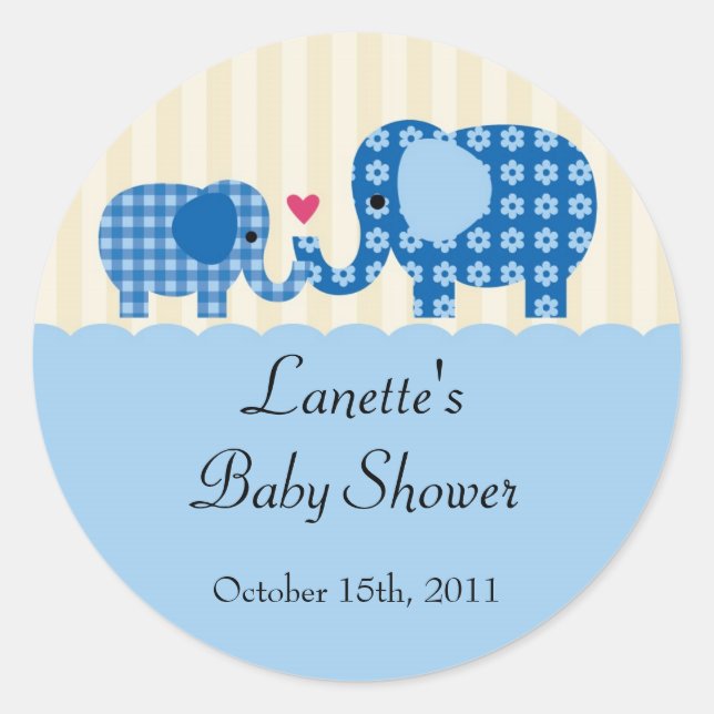 Mum and Baby Boy Elephant Favour Sticker (Front)