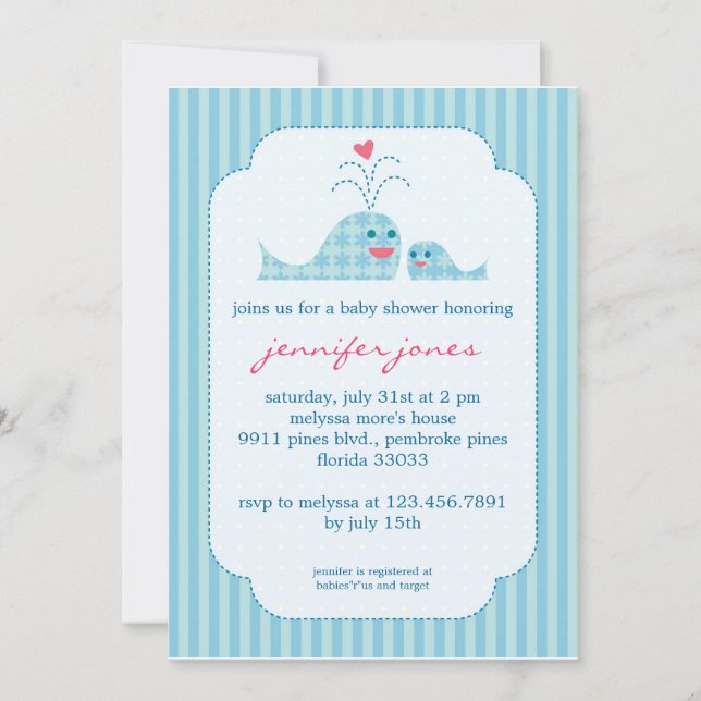 Mum and Baby Boy Whale Invitation (Front)