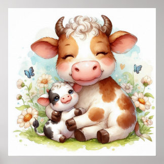 Mum and Baby Cow Poster