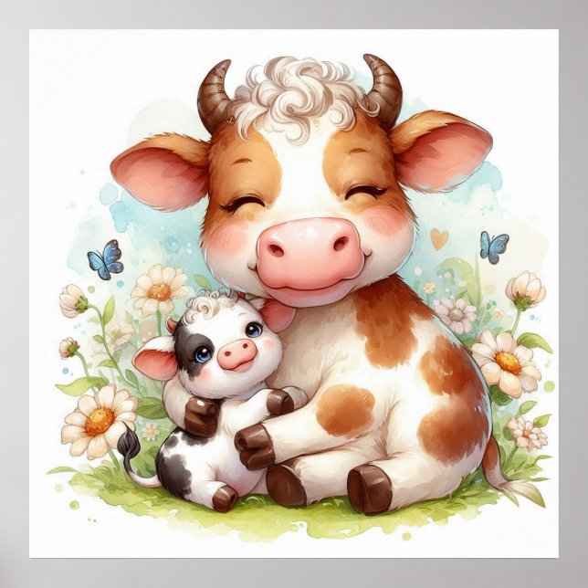 Mum and Baby Cow Poster (Front)