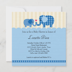 Mum and Baby Elephant Baby Boy Shower Invitation