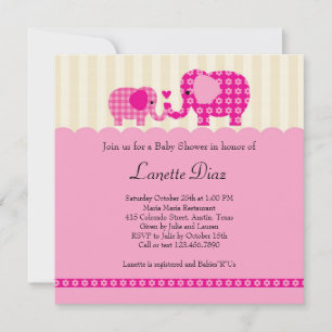 Mum and Baby Elephant Baby Girl Shower Invitation