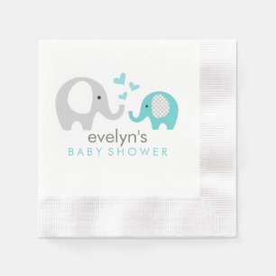 Mum and Baby Elephant Baby Shower Napkins Blue