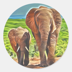 Mum and Baby Elephant Classic Round Sticker