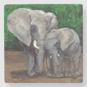 Mum and Baby Elephant Coaster. From Painting Stone Coaster