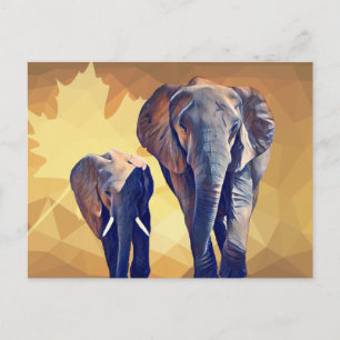 Mum and baby Elephant in the Fall Postcard