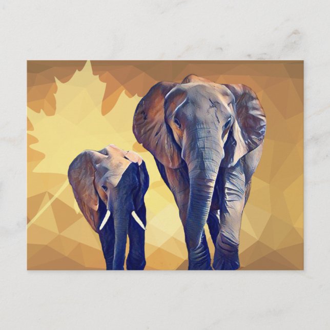 Mum and baby Elephant in the Fall Postcard (Front)