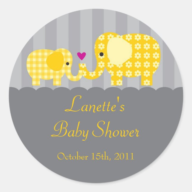 Mum and Baby Elephant Unisex Favour Sticker (Front)