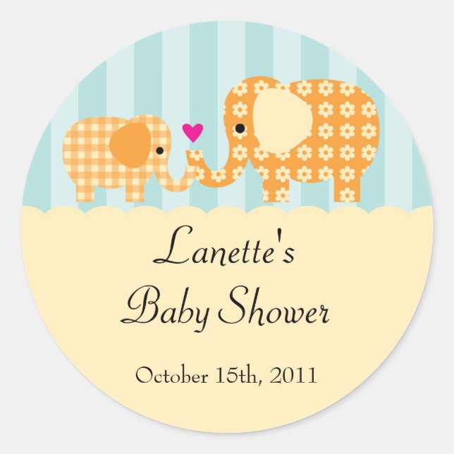 Mum and Baby Elephant Unisex Favour Sticker (Front)
